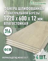 Фанера влагостойкая шлифованная ФСФ береза сорт 3/4  1220 x 600 x 12 (4 шт)