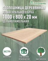 Столешница прямоугольная бук кат. Экстра цельная 1000 х 800 х 20