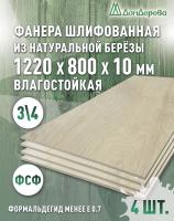 Фанера влагостойкая шлифованная ФСФ береза сорт 3/4  1220 x 800 x 10 (4 шт)