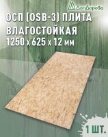 ОСП (OSB 3) плита влагостойкая 12 x 625 x 1250