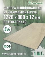Фанера влагостойкая шлифованная ФСФ береза сорт 3/4  1220 x 800 x 12