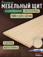 Мебельный щит лиственница кат. А цельный 1000 х 600 х 40