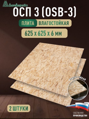 ОСП (OSB 3) плита влагостойкая 6 x 625 x 625 (2шт)