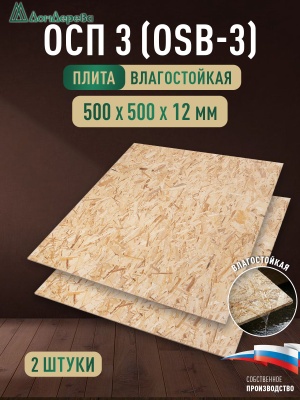 ОСП (OSB 3) плита влагостойкая 12 x 500 x 500 (2шт)